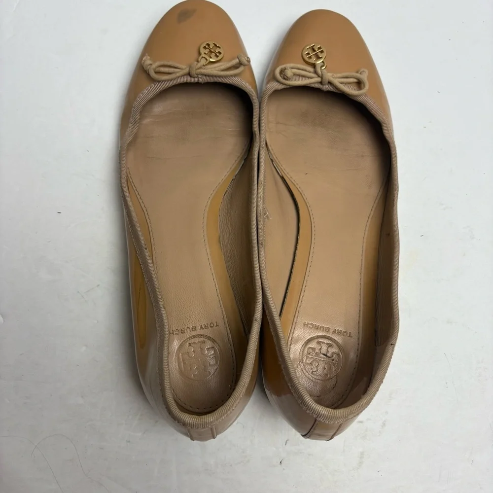 Tory Burch Chelsea Block Heel Tan Nude Women's Shoes Patent Leather size 9